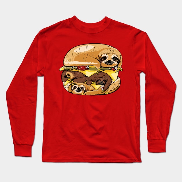 SLOTHS BURGER Long Sleeve T-Shirt by huebucket